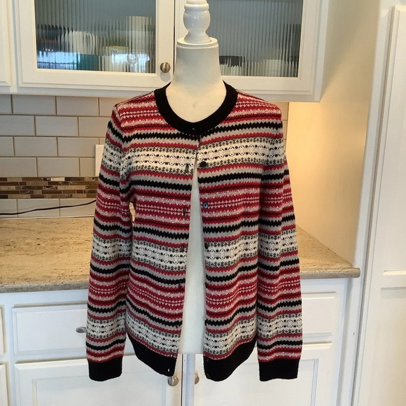 Talbots Striped Button Down Lambswool Cardigan Medium - Picture 1 of 8